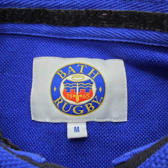 Bath Rugby Polo Shirt Mens Medium Black Blue‎ Short Sleeve Striped 1865 Crest - Picture 7 of 11